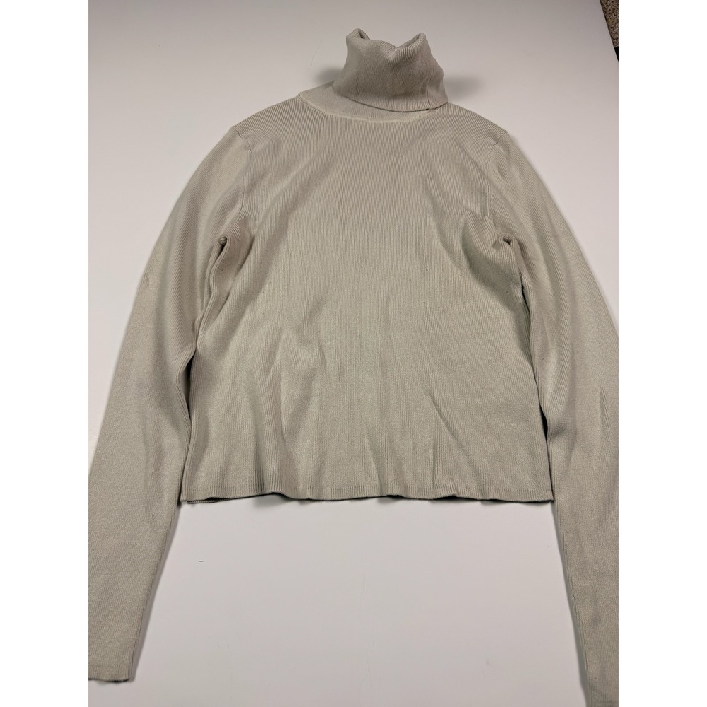 Zara Ribbed Turtleneck Sweater Womens Large Light Beige Long Sleeve Knit Top